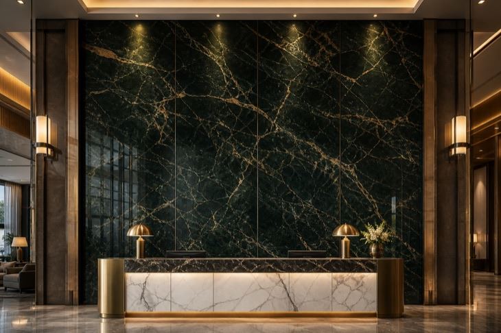 UV marble sheets hotel lobby feature wall
