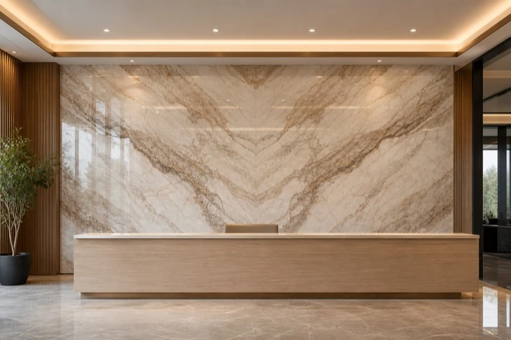 UV marble sheets office reception feature wall